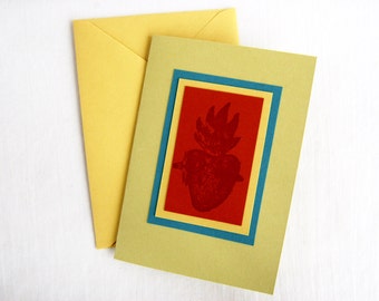 Sacred Heart Greeting Card Handmade Mexican Note Card Blank Valentine Religious Stationery Gift Card