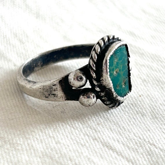 Rustic Green Turquoise Ring Size 8 Sterling Silve… - image 2