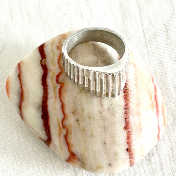 Striped Pyramid Dome Statement Ring Mexican Sterl… - image 2