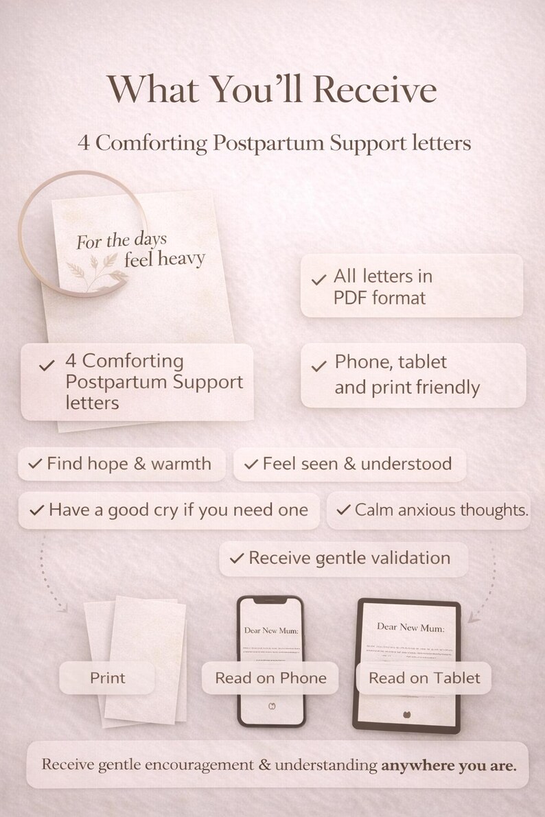 Postpartum Lettering Postpartum Comfort Letters Printable | Emotional Support for New Mums ...