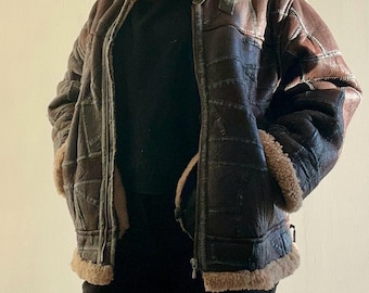 Vintage Patchwork Shearling Jacket | Genuine Lambskin Sheepskin Coat | Brown Leather Lammy | Warm Winter Jacket | EU Vintage