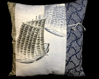 Decorative Pillow of Vintage Kimono Fabrics