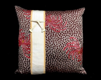 Decorative Pillow of Vintage Silk Kimono Fabric