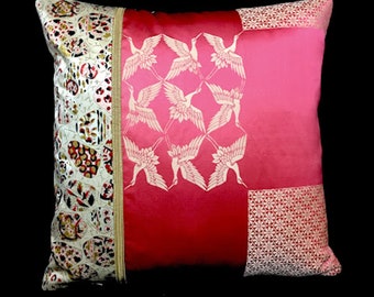 Decorative Pillow with 2 Vintage Silk Kimono Fabrics