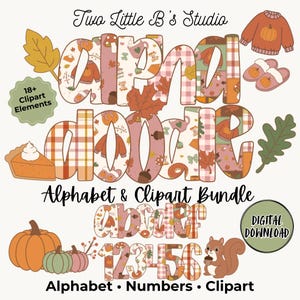 Cozy Fall Alphabet PNG Bundle: Patterned Letters, Numbers and Autumn Clipart for Sublimation