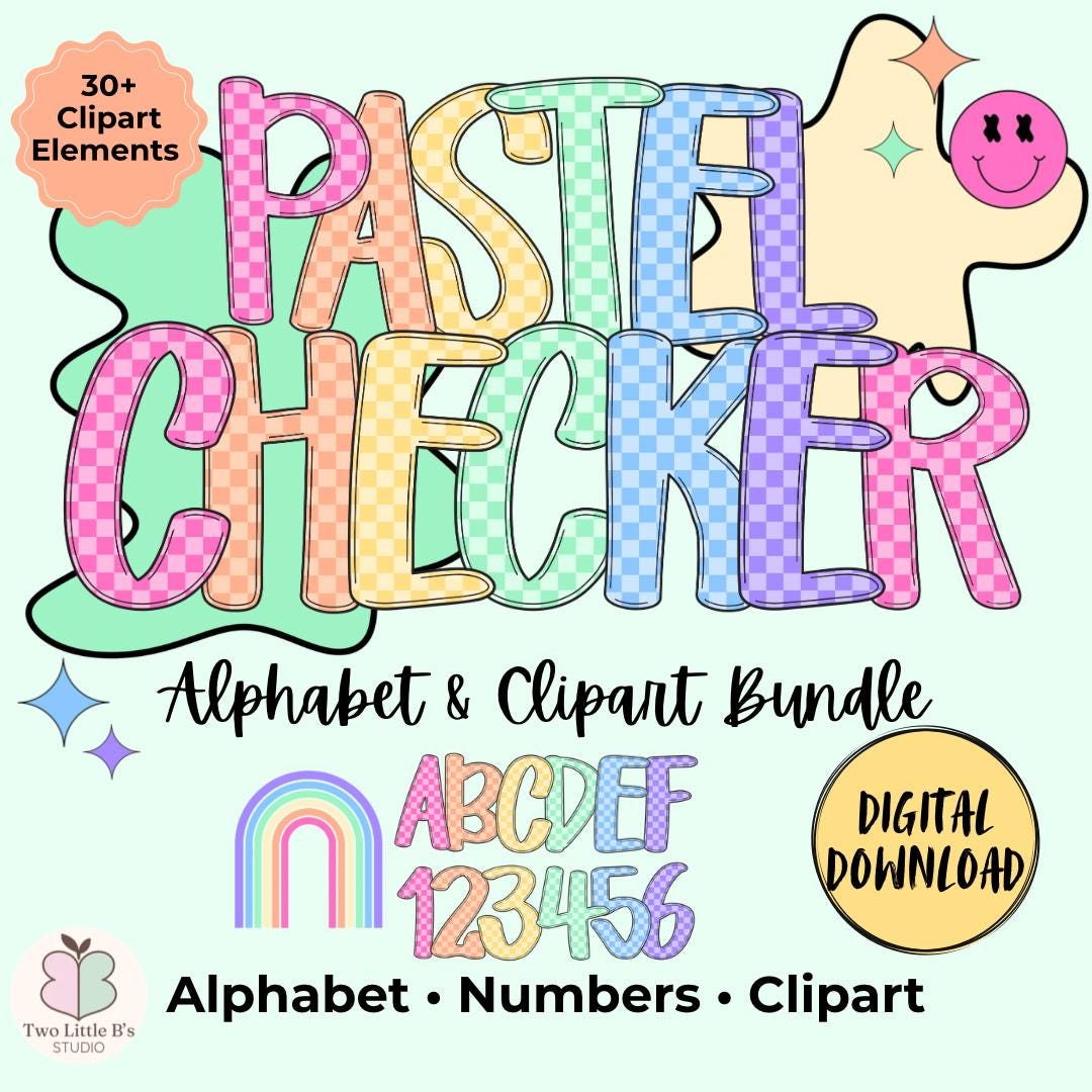 Pastel Checker Alphabet PNG Bundle, Retro Checkered Letters, Colorful ...