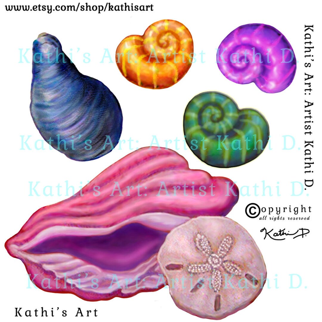 Clickart Shells Assorted Shells Small Clip Art, Instant Download, TIFF, PSD, PNG Zip ...