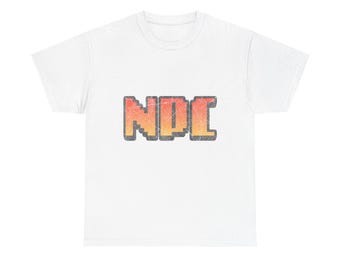 T-shirt con logo 'NPC' sfumato arancione retrò / T-shirt con scritta a blocchi pixel
