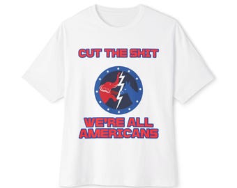 T-shirt unisex dalla vestibilità ampia / Emblema retrò, fulmine, grafica Americana Unity