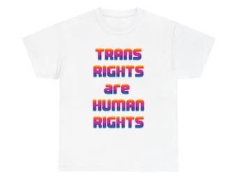 Maglietta con la scritta "I diritti delle persone trans sono diritti umani" / Maglietta con scritta arcobaleno, orgoglio LGBTQ