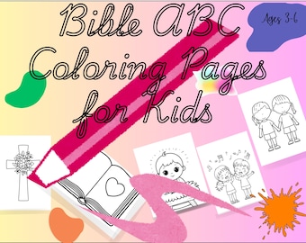 Christian ABC Coloring Pages, Bible Alphabet Learning Printables for Kids Ages 3-6 (PDF)