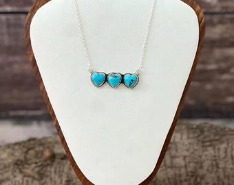 Handmade Sterling Silver Arizona Turquoise Heart Necklace "Signed Nizhoni"