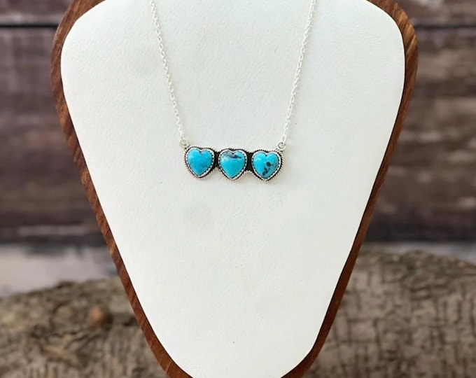 Handmade Sterling Silver Arizona Turquoise Heart Necklace "Signed Nizhoni"