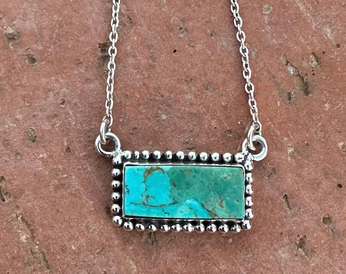 Handmade Sterling Silver Kingman Turquoise Bar Necklace - Grande