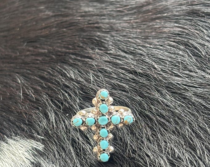 Turquoise Cross Sterling Silver Ring