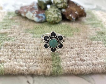 Handmade Sterling Silver King-man Turquoise Adjustable Ring With Signed Nizhoni