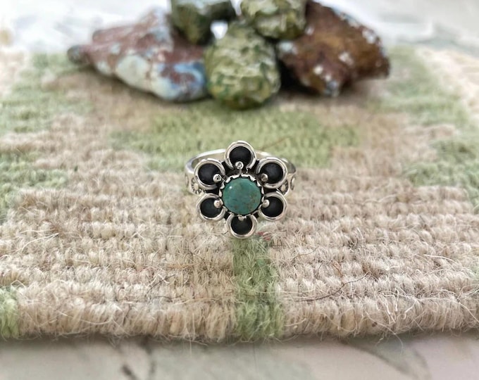Handmade Sterling Silver King-man Turquoise Adjustable Ring With Signed Nizhoni