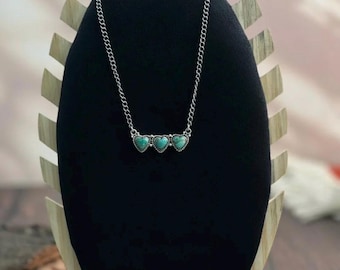 Heart Collection Handmade Sterling Silver Kingman Turquoise Necklace "Signed Nizhoni"