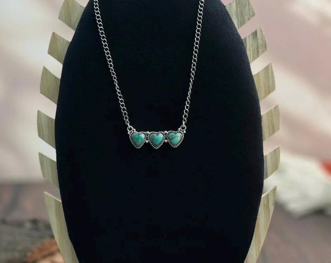 Heart Collection Handmade Sterling Silver Kingman Turquoise Necklace "Signed Nizhoni"