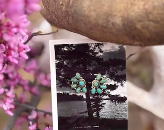 Handmade Sterling Silver Kingman Turquoise Post Studs Earrings "Signed Nizhoni"