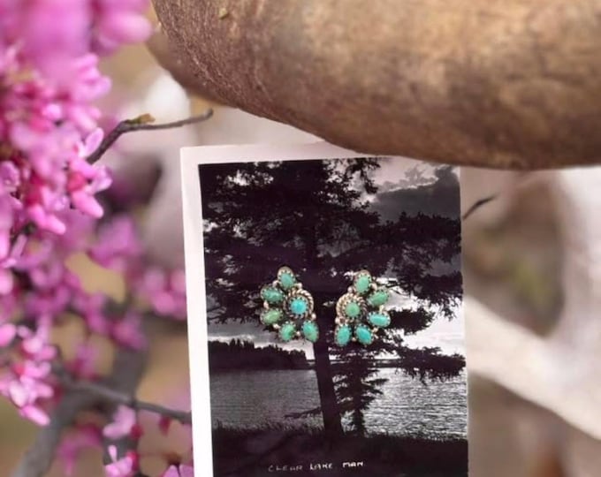 Handmade Sterling Silver Kingman Turquoise Post Studs Earrings "Signed Nizhoni"