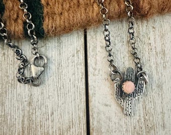 Handcrafted Sterling Silver & Queen Pink Conch Shell Cactus Necklace