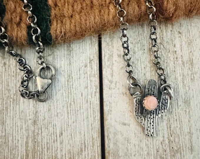 Handcrafted Sterling Silver & Queen Pink Conch Shell Cactus Necklace