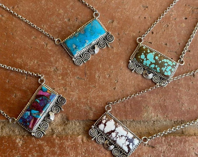 Handmade Sterling Silver Bar Necklace - Kingman turquoise