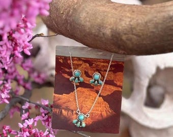 Handmade Sterling Silver Kingman Turquoise Necklace Earrings Set "Signed Nizhoni"