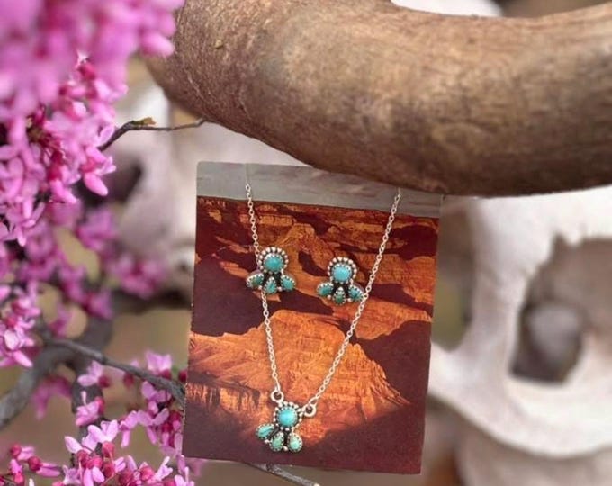 Handmade Sterling Silver Kingman Turquoise Necklace Earrings Set "Signed Nizhoni"