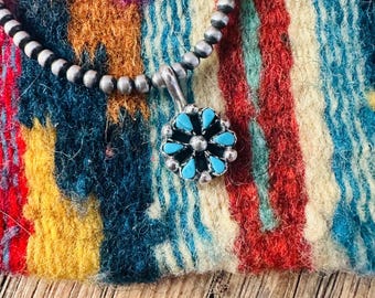 Handcrafted Sterling Silver And Turquoise Petit Point Pendant