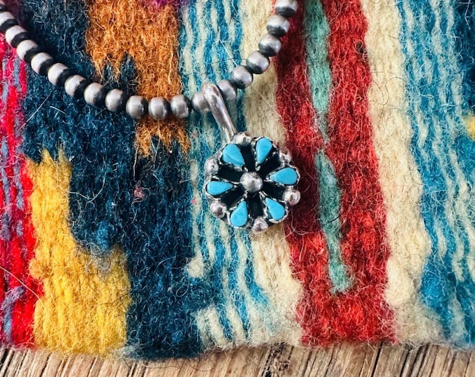 Handcrafted Sterling Silver And Turquoise Petit Point Pendant