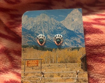 Handcrafted Malachite & Sterling Silver Bear paw Stud Earrings