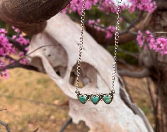 Heart Collection Handmade Sterling Silver Kingman Turquoise Necklace "Signed Nizhoni"