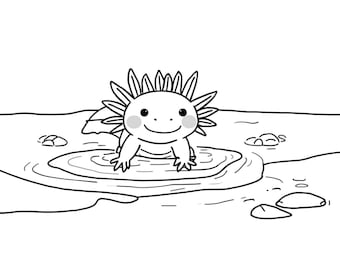 Axolotl Near Pond Coloring Page