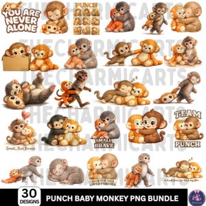 Punch Baby Monkey PNG Bundle, Viral Emotional Plush Monkey Pack, Lonely Cute Wildlife Graphics, Dear Punch Inspired Digital Download