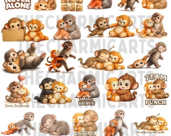 Punch Baby Monkey PNG Bundle, Viral Emotional Plush Monkey Pack, Lonely Cute Wildlife Graphics, Dear Punch Inspired Digital Download