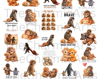 Punch Baby Monkey PNG Bundle, Viral Emotional Plush Monkey Pack, Lonely Cute Monkey Png, Dear Punch Inspired Png, Digital Download