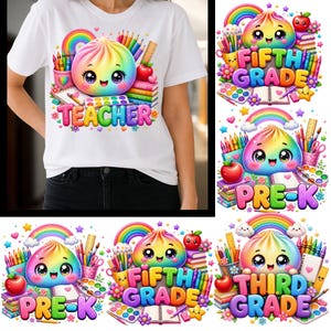 Back to School PNG Bundle, Glitter Dumpling PNG, Kawaii School Png, Pre-K Kindergarten 1st 2nd 3rd 4th Grade Shirt Design, Digital Download