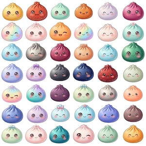 Glitter Dumpling Clipart PNG Bundle, Cute Kawaii Dumpling Clip Art, Kids Shirt Png,Sparkly Food Characters, Asian Food PNG, Digital Download