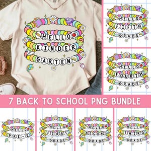 Back to School PNG Bundle, Hello Kindergarten PNG, Pre-K to Fifth Grade Shirt Designs, Coquette Beaded School PNG, Teacher Student Shirt Png