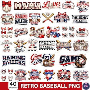 Baseboll PNG-paket, retro baseboll PNG, kokett rosett basebollmamma, rutig penseldragsdesign för matchdag, trendig sublimering med slaggunga