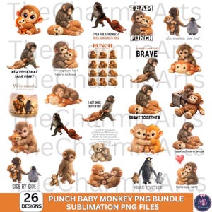 Punch Baby Monkey PNG Bundle, Viral Emotional Plush Monkey Pack, Lonely Cute Monkey Png, Dear Punch Inspired Png, Digital Download image 2