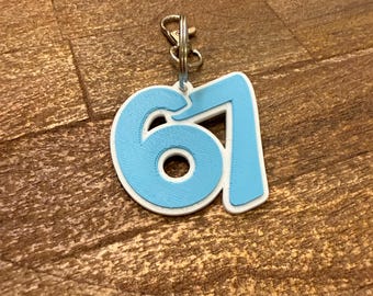 3D Printed Number 67 Keychain