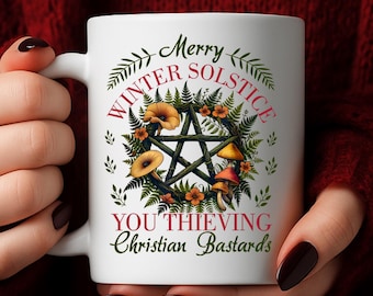 Dark Pagan Winter Solstice Coffee Mug, Goth Yule Gift, Funny Mug