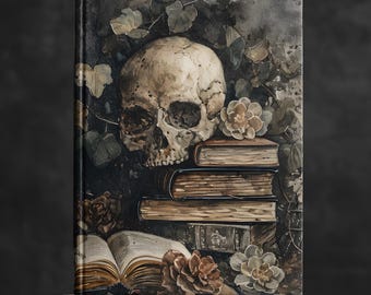 Cuaderno de calavera gótica / Diario de la Academia Oscura con libros antiguos, regalo estético de Memento Mori