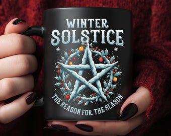 Winter Solstice Pentacle Mug, Pagan Yule Coffee Cup, Gothic Gothmas gift