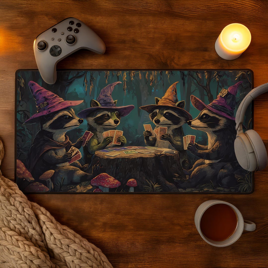 Witchy Raccoon Desk Mat, Fantasy Animal Mouse Pad - Etsy