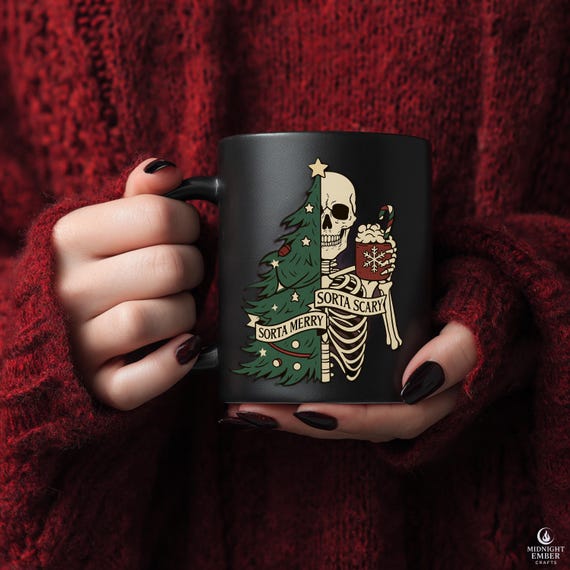 Goth Christmas Mug, Sorta Merry Sorta Scary Holiday Coffee Cup