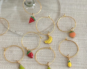 12 Set Fruit Wine Charms Drink Markers Name Tags Stocking Stuffer Christmas Party Favors Gift Bridal Shower
